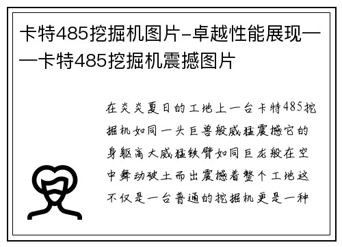 卡特485挖掘机图片-卓越性能展现——卡特485挖掘机震撼图片